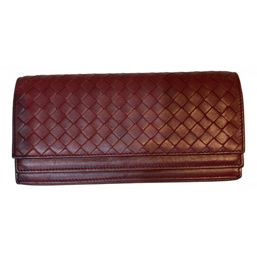 Pre-owned Bottega Veneta Intrecciato Leather Wallet In Burgundy