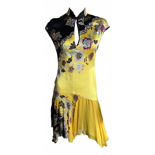 Pre-owned Roberto Cavalli Silk Mid-length Dress In Yellow