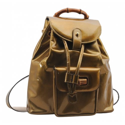 Pre-owned Gucci Patent Leather Backpack In Gold