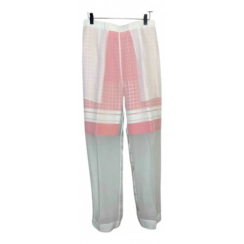 Pre-owned Celine Silk Trousers In White