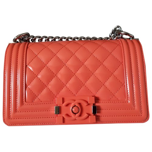Pre-owned Chanel Boy Patent Leather Crossbody Bag In Orange