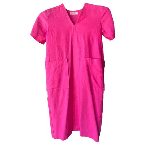 Pre-owned Saint Laurent Linen Mid-length Dress In Pink