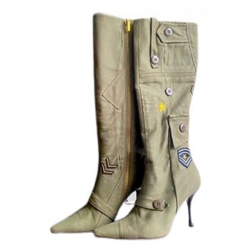 Pre-owned Dolce & Gabbana Cloth Boots In Khaki