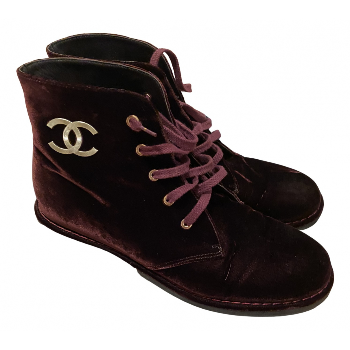 Pre-owned Chanel Velvet Biker Boots In 