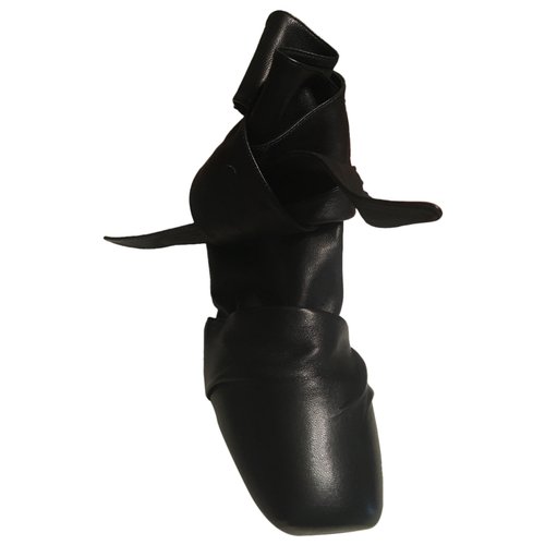 Pre-owned Celine Wrapped Boots Leather Ankle Boots In Black