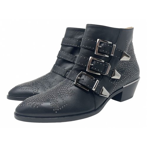 Pre-owned Chloé Susanna Leather Biker Boots In Black