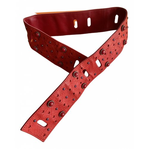 Pre-owned Dior Leather Belt In Red