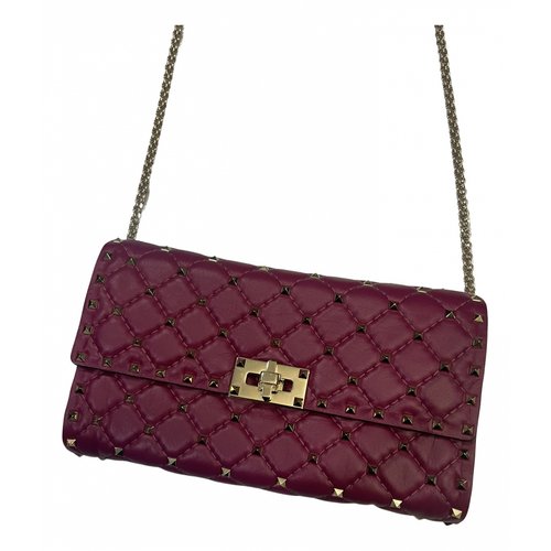 Pre-owned Valentino Garavani Rockstud Spike Leather Handbag In Purple