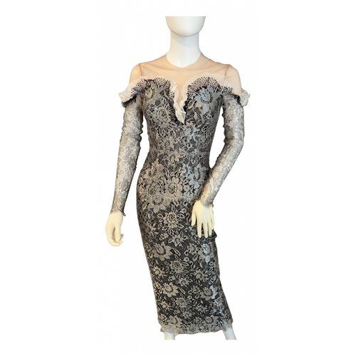 Pre-owned Alessandra Rich Lace Maxi Dress In Silver