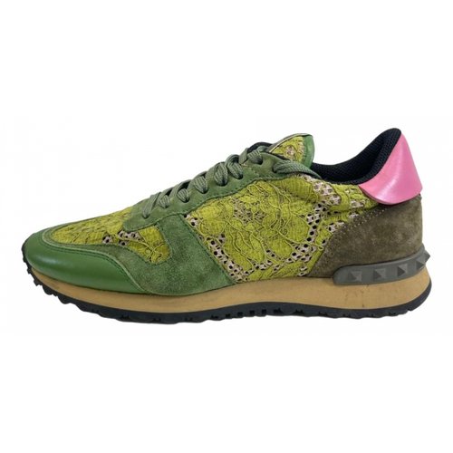 Pre-owned Valentino Garavani Rockrunner Leather Trainers In Green