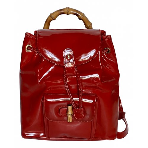 Pre-owned Gucci Bamboo Tassel Oval Leather Backpack In Red