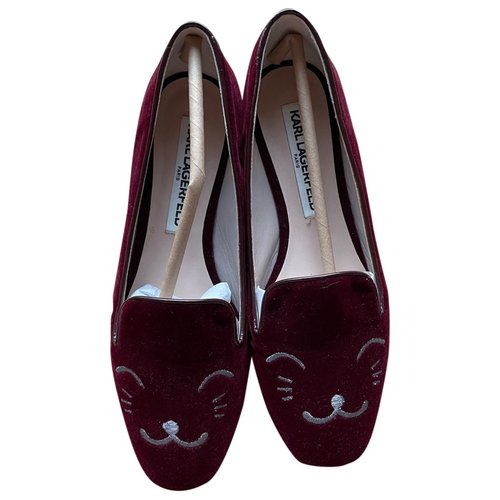 Pre-owned Karl Lagerfeld Leather Flats In Burgundy