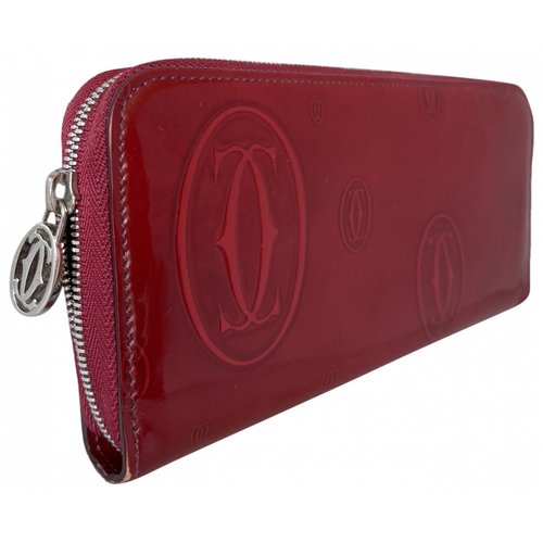 Pre-owned Cartier Patent Leather Wallet In Burgundy