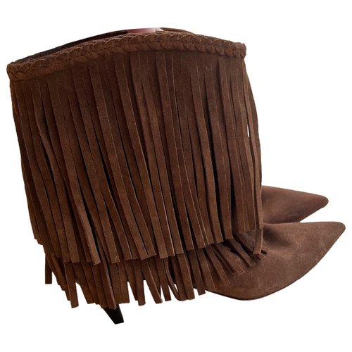 Pre-owned Saint Laurent Western Boots In Camel