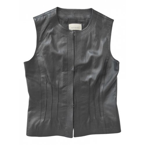 Pre-owned Gucci Leather Short Vest In Black