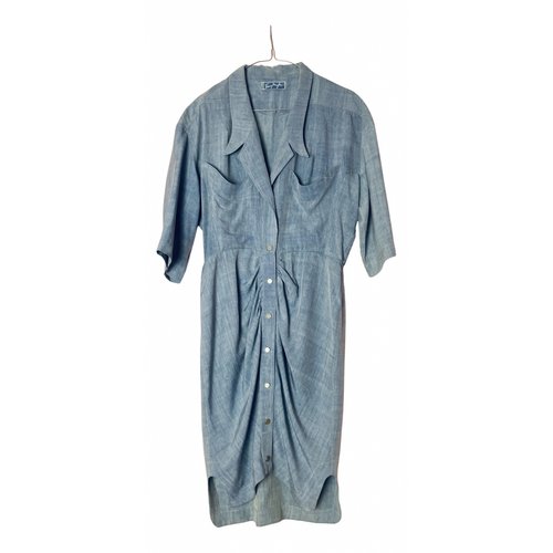 Pre-owned Mugler Silk Mid-length Dress In Blue