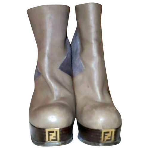 Pre-owned Fendi Leather Ankle Boots In Beige