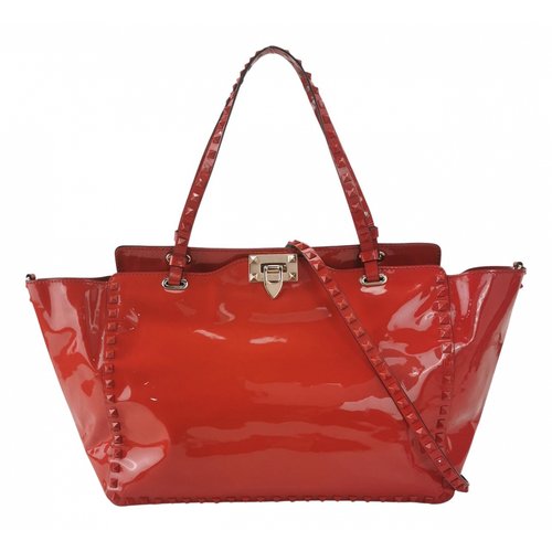Pre-owned Valentino Garavani Rockstud Patent Leather Handbag In Red