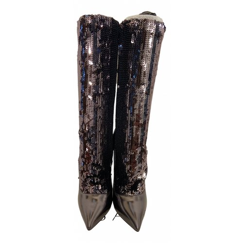 Pre-owned Casadei Glitter Boots In Anthracite