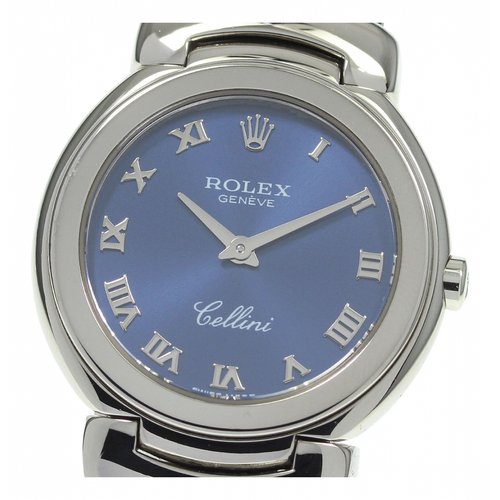 Pre-owned Rolex Cellini White Gold Watch In Navy