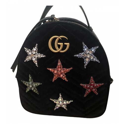 Pre-owned Gucci Marmont Velvet Backpack In Black