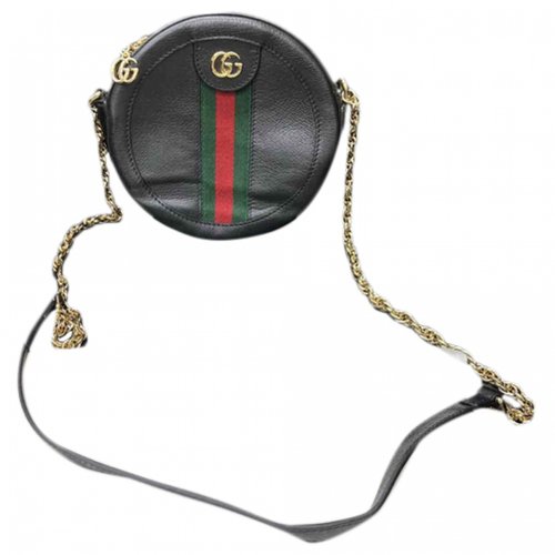 Pre-owned Gucci Ophidia Round Leather Crossbody Bag In Black