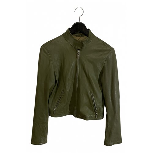 Pre-owned Burberry Leather Biker Jacket In Green