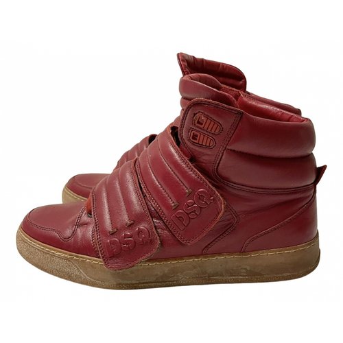 Pre-owned Dsquared2 Leather High Trainers In Burgundy