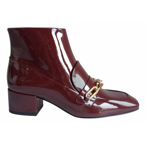 Pre-owned Burberry Patent Leather Mocassin Boots In Burgundy