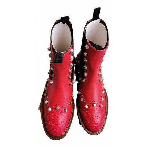 Pre-owned Balenciaga Leather Ankle Boots In Red