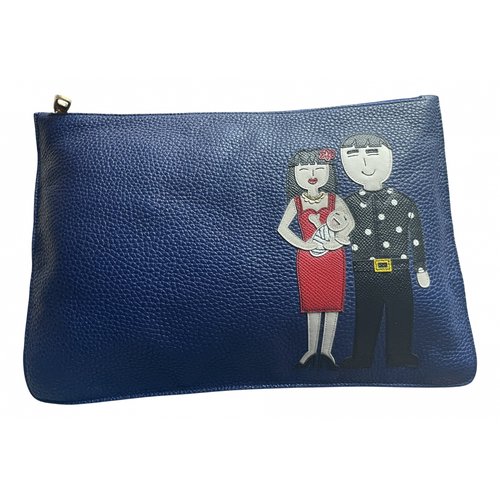 Pre-owned Dolce & Gabbana Leather Clutch Bag In Blue