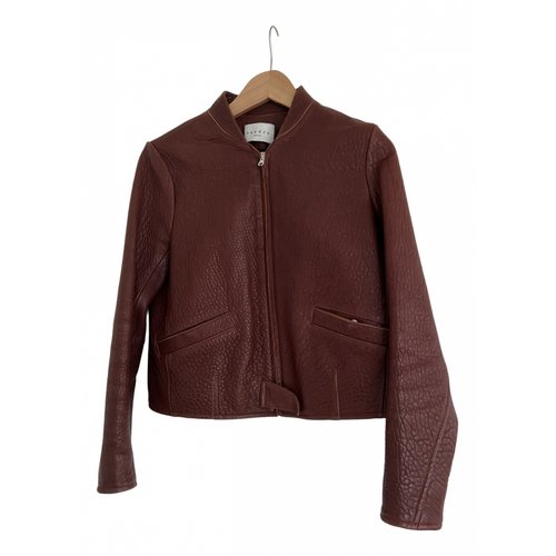 Pre-owned Sandro Leather Jacket In Burgundy