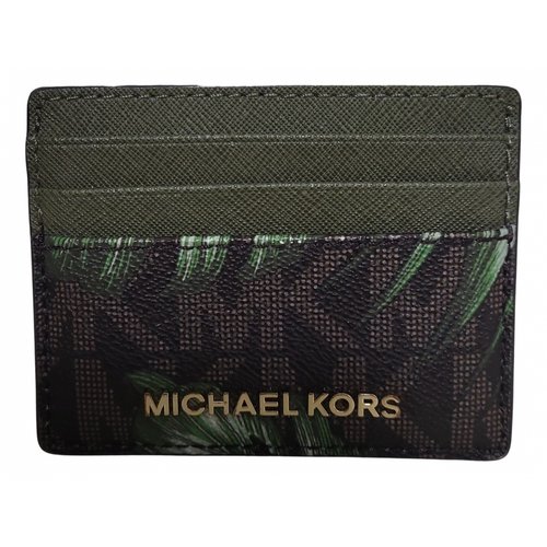 Pre-owned Michael Kors Leather Card Wallet In Green
