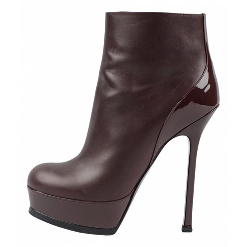 Pre-owned Saint Laurent Leather Ankle Boots In Burgundy