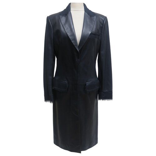 Pre-owned Dior Leather Coat In Blue