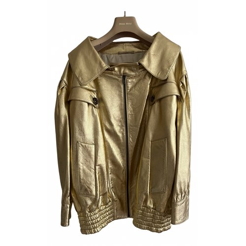 Pre-owned Miu Miu Leather Jacket In Gold