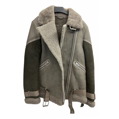 Pre-owned Allsaints Leather Coat In Grey
