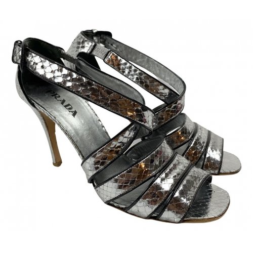 Pre-owned Prada Python Sandals In Silver