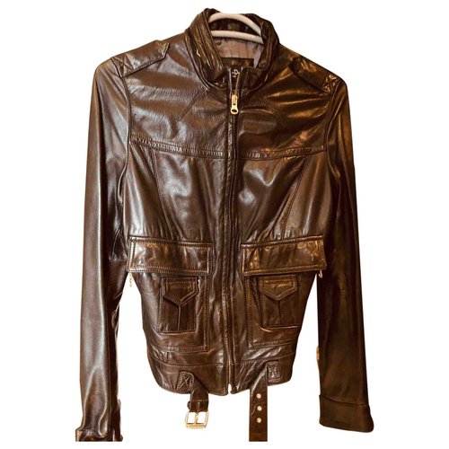 Pre-owned Massimo Dutti Leather Biker Jacket In Black